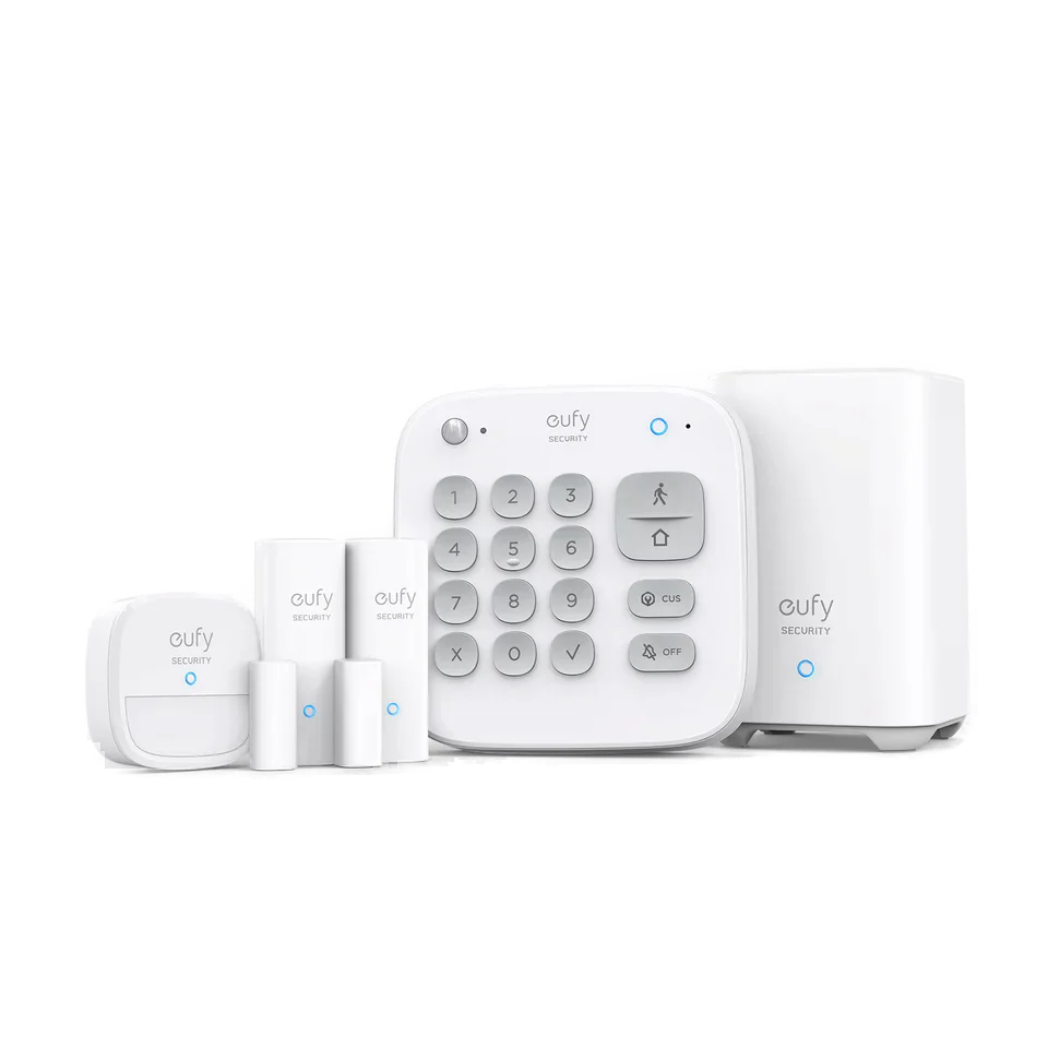 eufy Security 5-Piece Home Alarm Kit with HomeBase, keypad, two entry sensors, and motion sensor